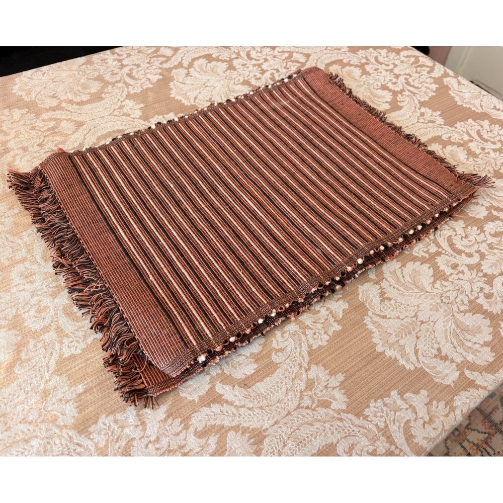 Set of 4 Fall Autumn Orange White Black Woven Placemats w/ Fringe 14" x 11.5"